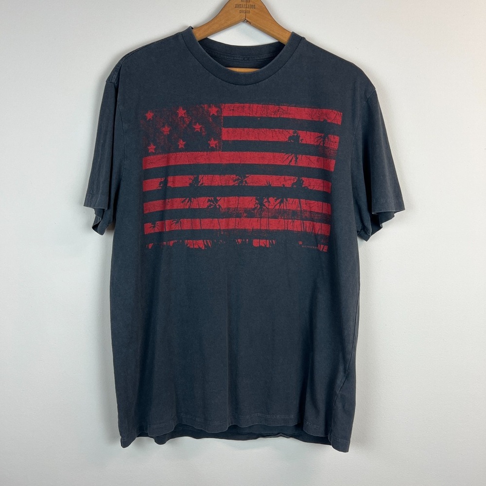 Allsaints Oversized T-Shirt Mens Small Stars N Palms SS Crew USA Flag Charcoal S